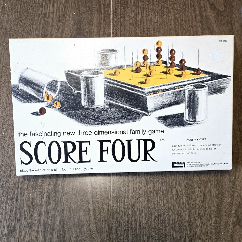 Vintage Lakeside Score Four Board Game #8325 1971 Wood Beads-INCOMPLETE